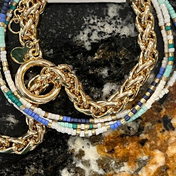 NWT LOFT Gold and Blue Multi Beaded Chain Bracelet Set - Picture 8 of 9